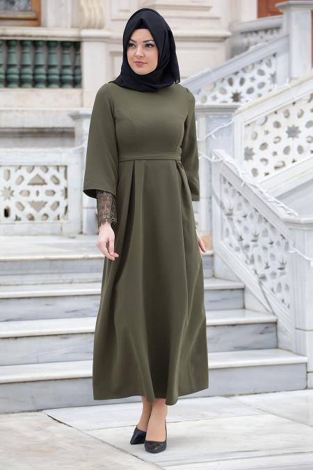 Aramiss - Khaki Hijab Dress 1705HK - 2