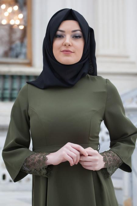 Aramiss - Khaki Hijab Dress 1705HK - 3