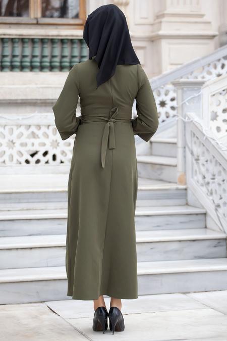 Aramiss - Khaki Hijab Dress 1705HK - 4