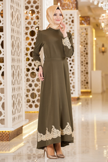 Aramiss - Khaki Hijab Dress 4744HK