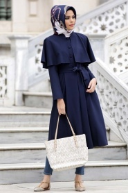 Aramiss - Navy Blue Hijab Coat 7042L - Thumbnail