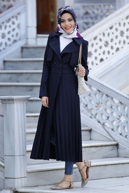 Aramiss - Navy Blue Hijab Coat 7060L