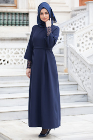 Aramiss - Navy Blue Hijab Dress 1705L - Thumbnail