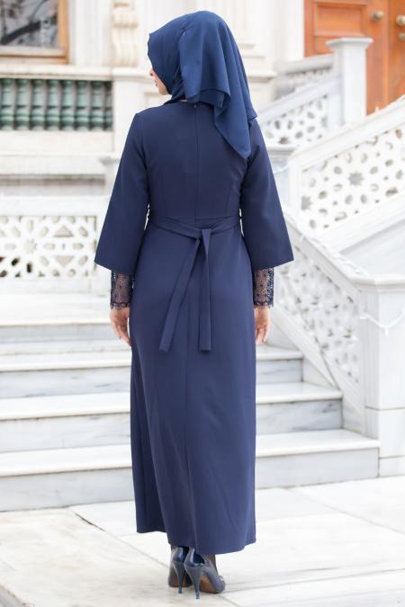 Aramiss - Navy Blue Hijab Dress 1705L - 4