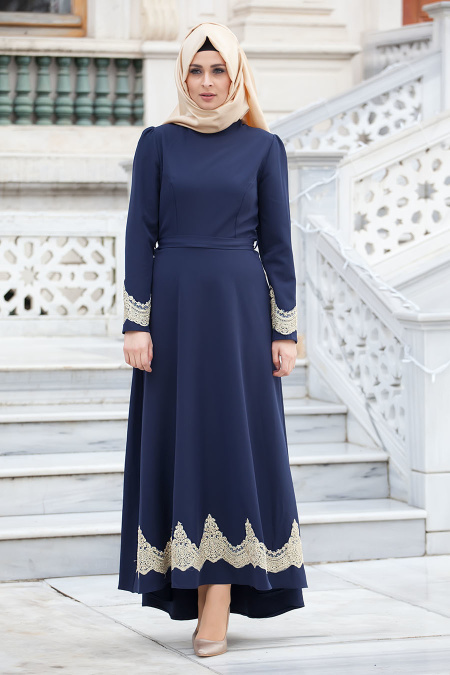 Aramiss - Navy Blue Hijab Dress 4744L