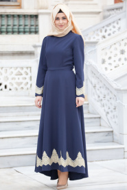 Aramiss - Navy Blue Hijab Dress 4744L - Thumbnail