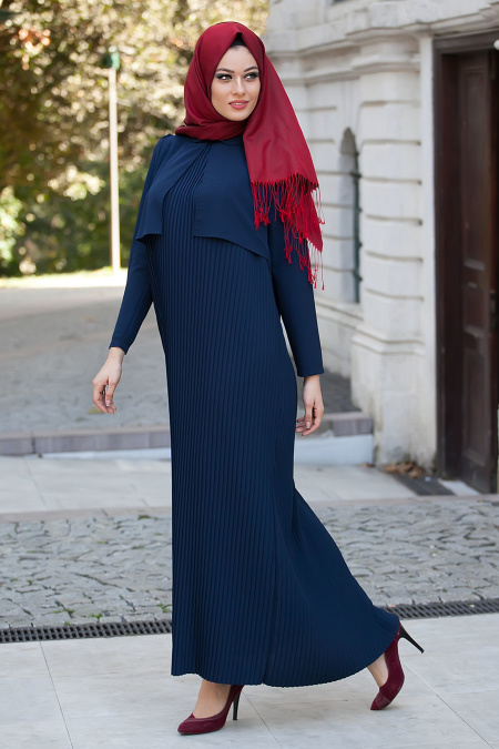 Aramiss - Navy Blue Hijab Dress 8008L