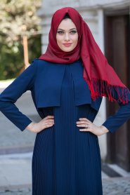 Aramiss - Navy Blue Hijab Dress 8008L - Thumbnail