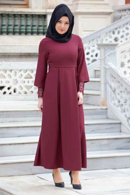 Aramiss - Plum Color Hijab Dress 1705MU