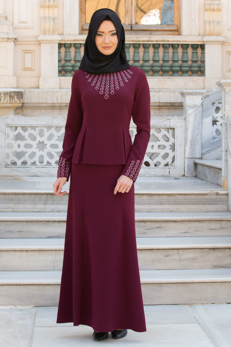 Aramiss - Plum Color Hijab Dress 1757MU