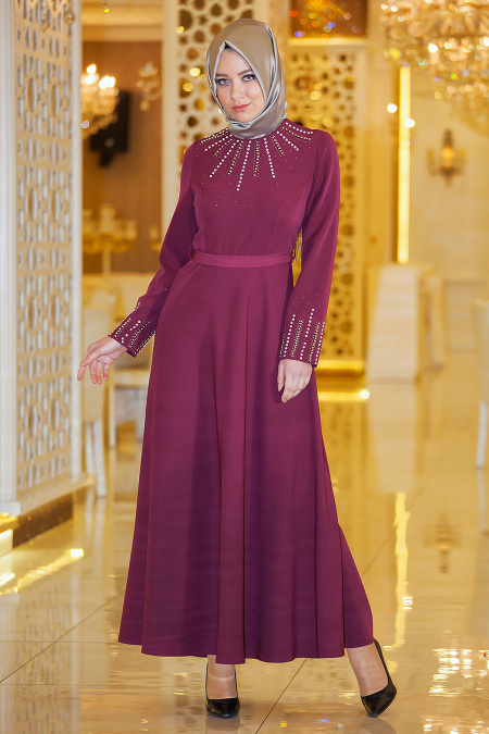Aramiss - Plum Color Hijab Dress 1769MU