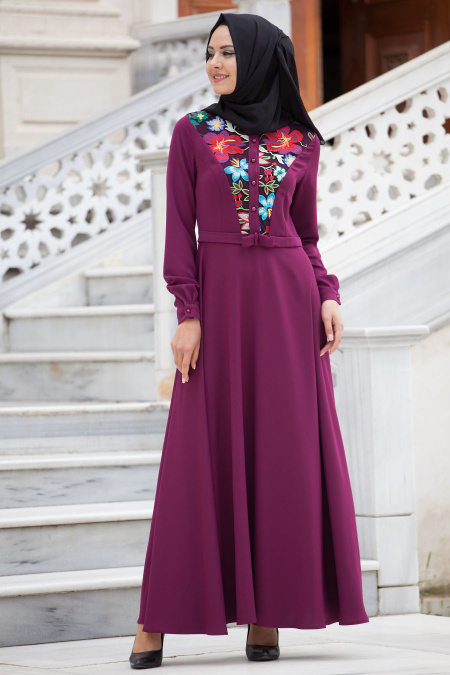 Aramiss - Plum Color Hijab dress 8013MU