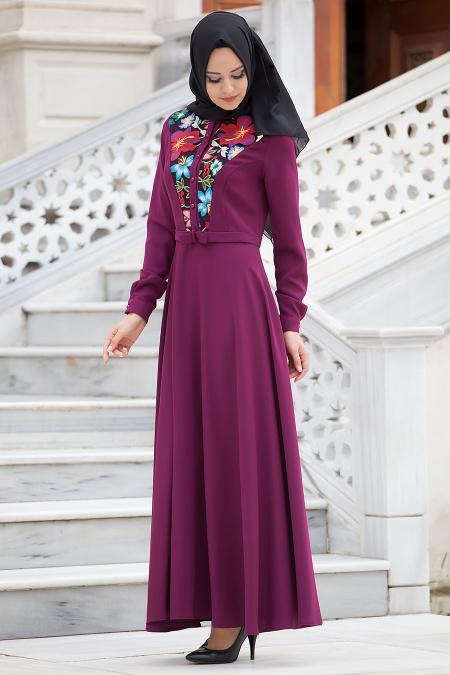 Aramiss - Plum Color Hijab dress 8013MU - 2