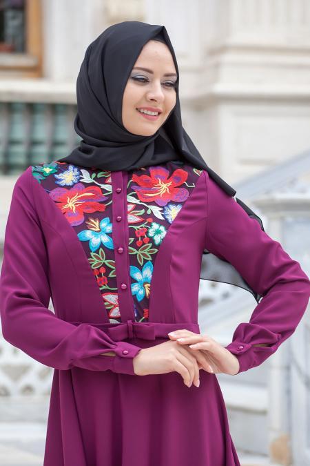 Aramiss - Plum Color Hijab dress 8013MU - 3