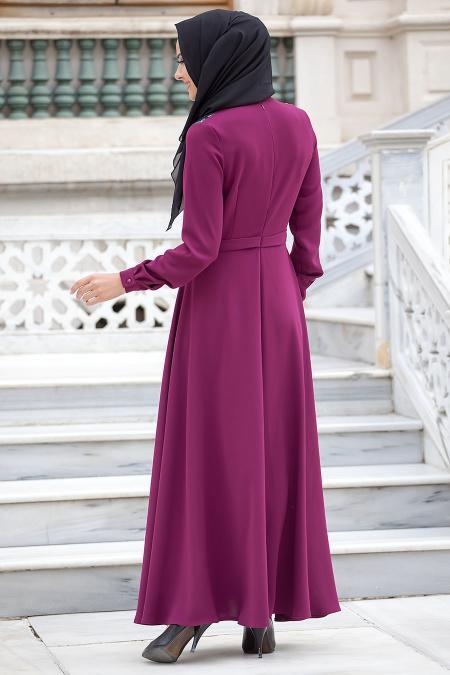 Aramiss - Plum Color Hijab dress 8013MU - 4