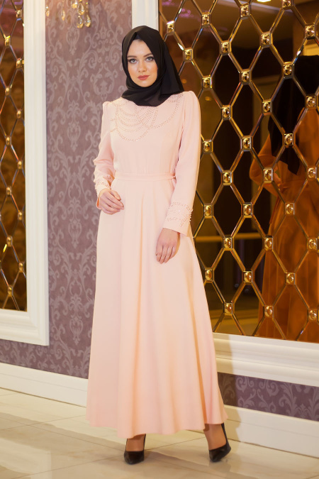 Aramiss - Salmon Pink Hijab Dress 1766SMN