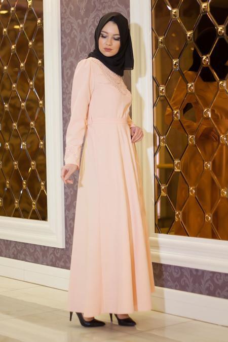 Aramiss - Salmon Pink Hijab Dress 1766SMN - 2