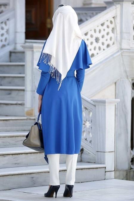 Aramiss - Sax Blue Hijab Coat 7042SX - 3