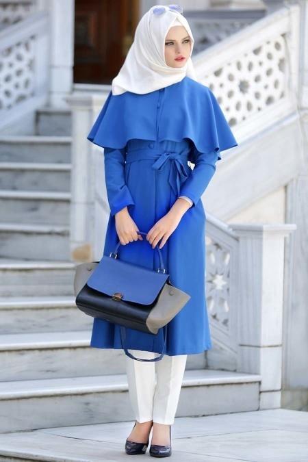 Aramiss - Sax Blue Hijab Coat 7042SX - 2