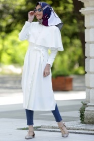 Aramiss - White Hijab Coat 7042B - Thumbnail