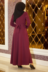 Aramiss - Yakası Boncuk Detaylı Mürdüm Elbise 1766MU - Thumbnail
