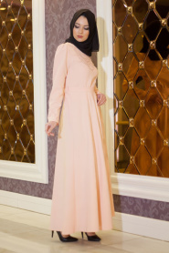 Aramiss - Yakası Boncuk Detaylı Somon Elbise 1766SMN - Thumbnail