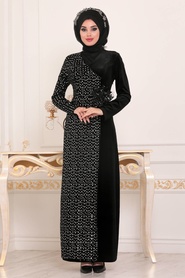 Argent - Tesettürlü Abiye Elbise - Robe en velours hijab - 8737GMS - Thumbnail
