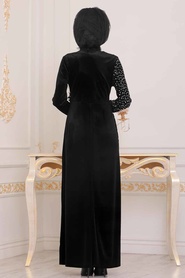 Argent - Tesettürlü Abiye Elbise - Robe en velours hijab - 8737GMS - Thumbnail