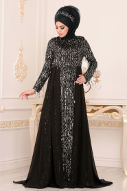 Argent- Tesettürlü Abiye Elbise - Robes de Soirée Hijab 8651GMS - Thumbnail