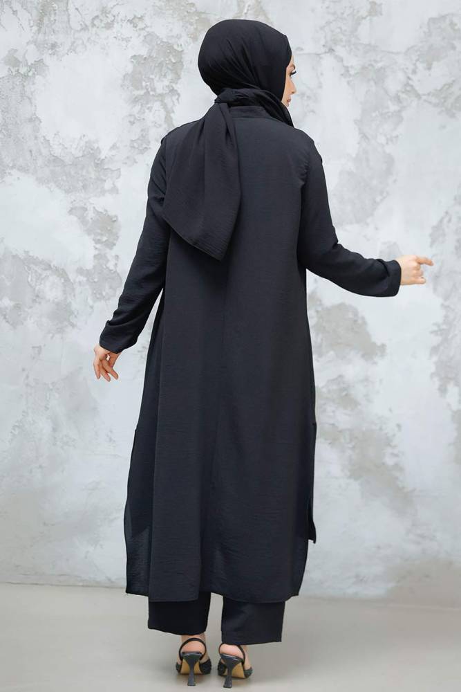 Arkası Uzun Siyah Tesettür İkili Takım 10102S - 3
