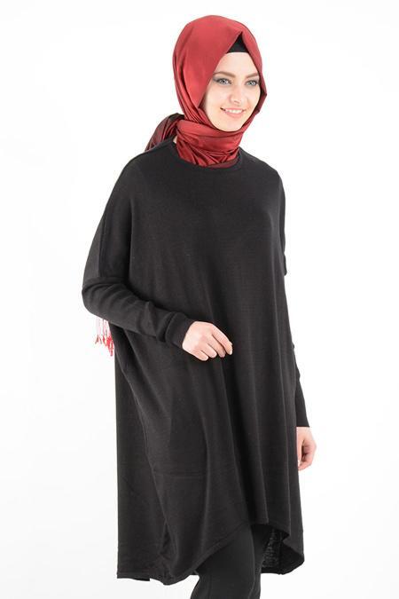 Arkası Uzun Siyah Triko Tunik 3556S - 2