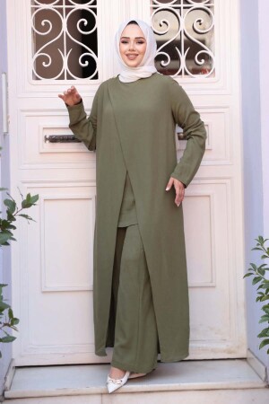 Asimetrik Detaylı Haki Tesettür İkili Takım 76471HK - 3