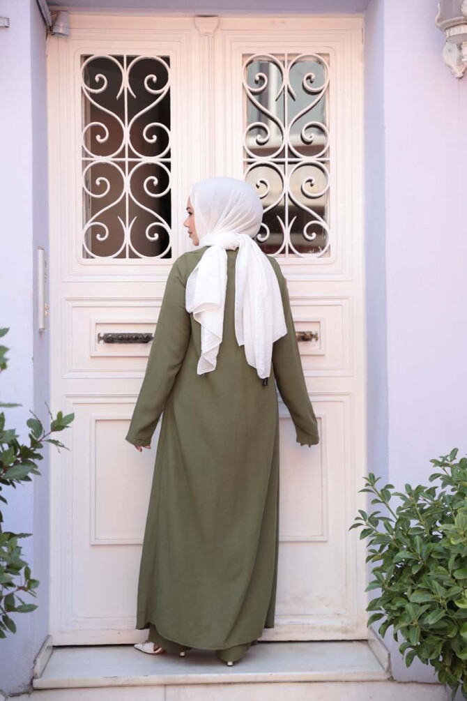 Asimetrik Detaylı Haki Tesettür İkili Takım 76471HK - 4