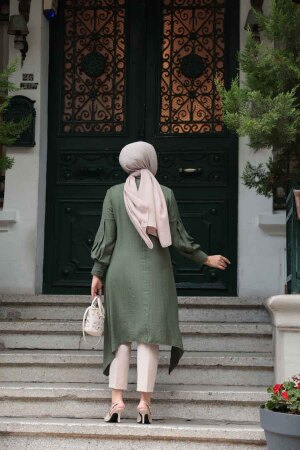 Asimetrik Detaylı Haki Tesettür Tunik 615HK - 3