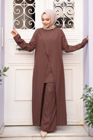 Asimetrik Detaylı Kahverengi Tesettür İkili Takım 76471KH - 2