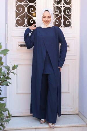 Asimetrik Detaylı Lacivert Tesettür İkili Takım 76471L - 1