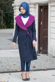 Asiyan - Fuchsia-Blue Hijab Coat 2267F - Thumbnail