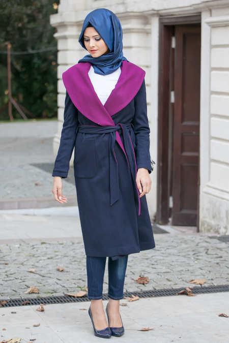 Asiyan - Fuchsia-Blue Hijab Coat 2267F