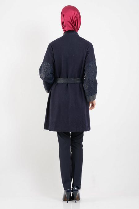 Aşiyan - Navy Blue Felt Coat 2178-1L - 2