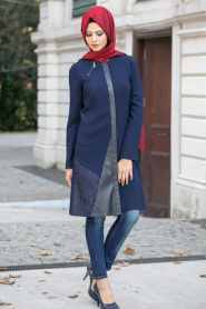 Asiyan - Navy Blue Hijab Coat 2175L - Thumbnail