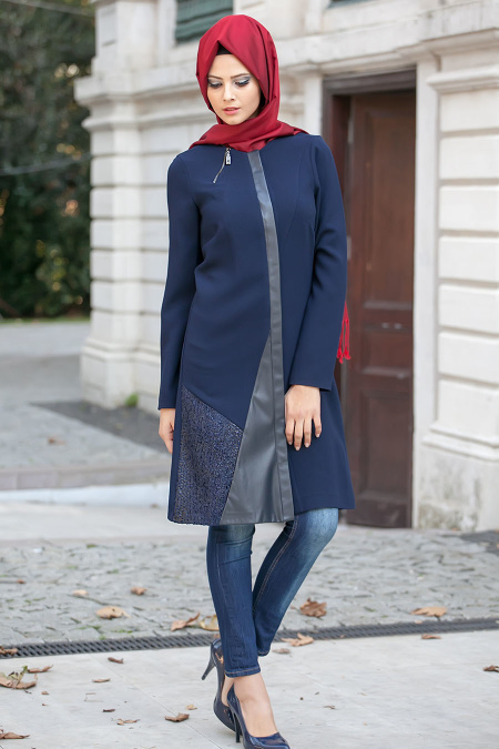 Asiyan - Navy Blue Hijab Coat 2175L