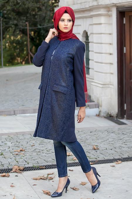 Asiyan - Navy Blue Hijab Coat 2262L - 2