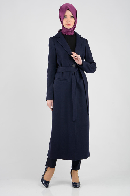 Asiyan - Navy Blue Hijab Coat 9000L