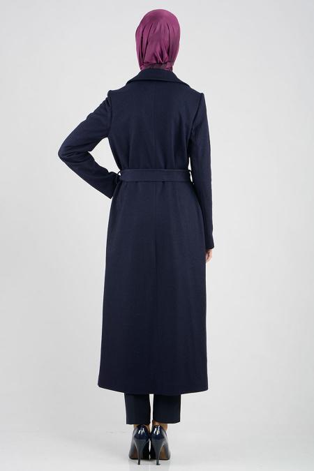 Asiyan - Navy Blue Hijab Coat 9000L - 3