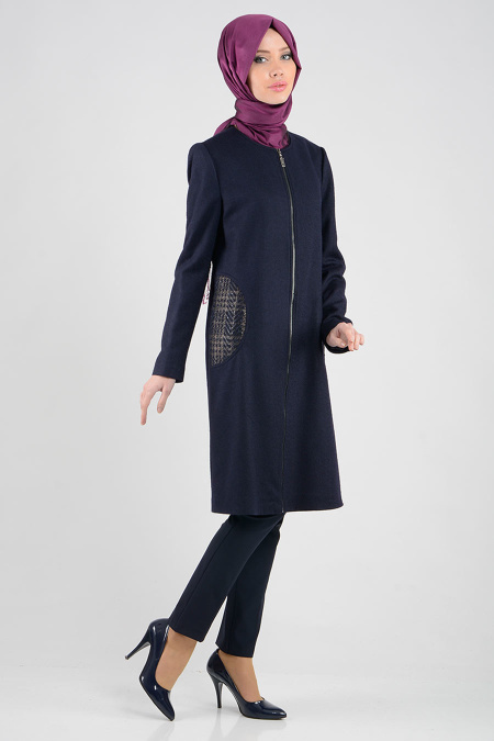 Asiyan - Navy Blue Hijab Coat 9053L