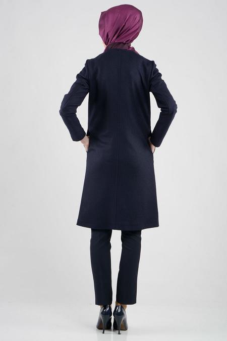 Asiyan - Navy Blue Hijab Coat 9053L - 3