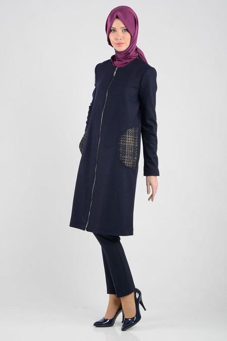 Asiyan - Navy Blue Hijab Coat 9053L - 2