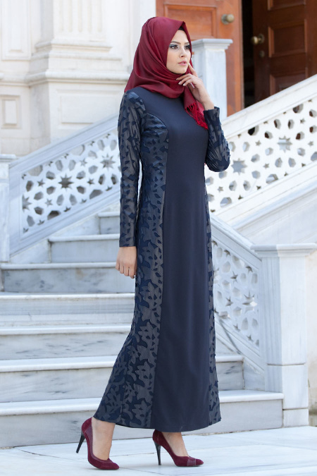 Asiyan - Navy Blue Hijab Dress 7035L