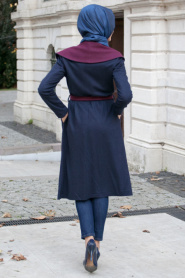 Asiyan - Plum Color-Blue Hijab Coat 2267MU - Thumbnail