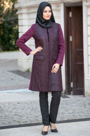 Asiyan - Plum Color Hijab Coat 2262MU - Thumbnail